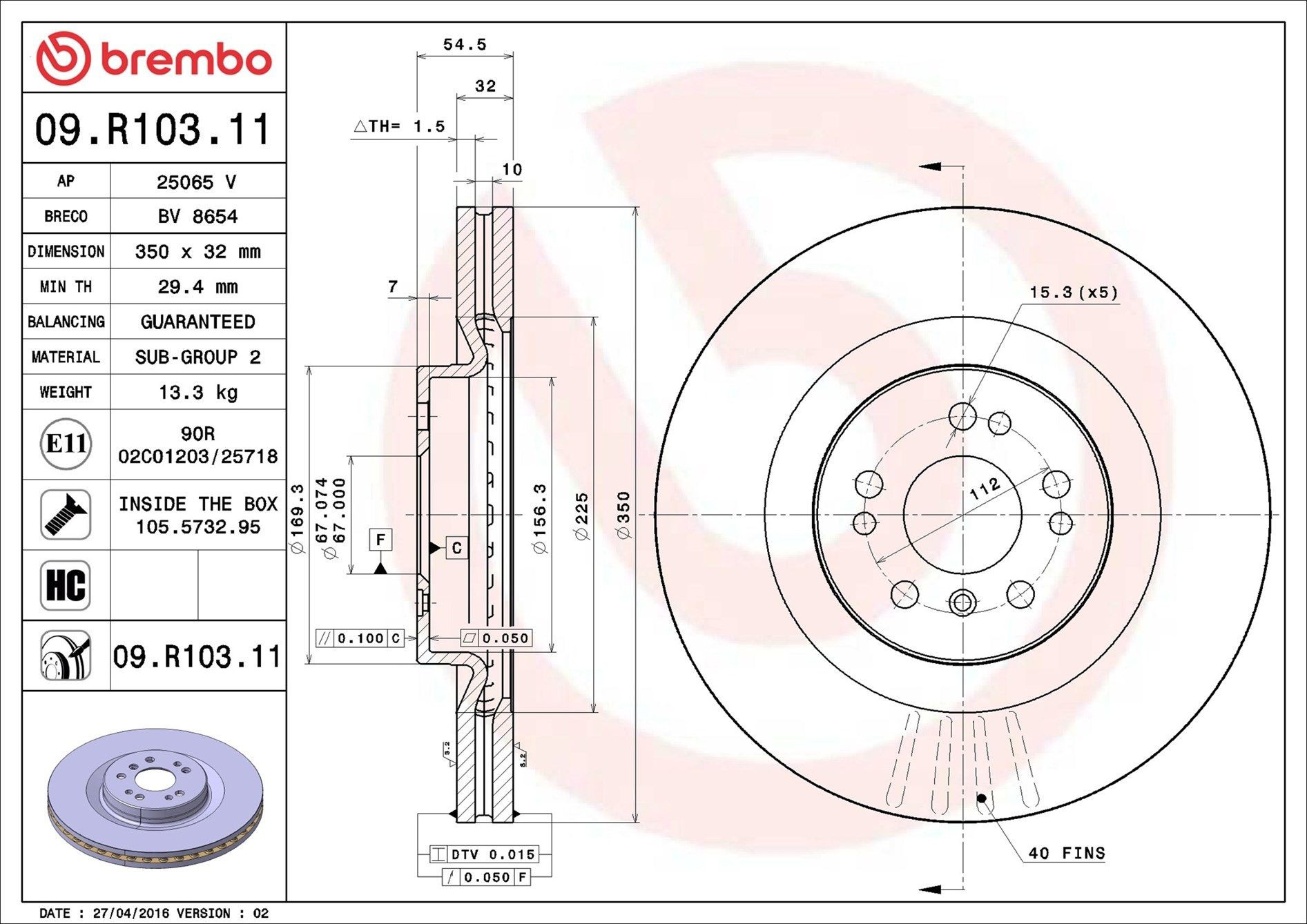 Disco de freno delantero Brembo 09R10311