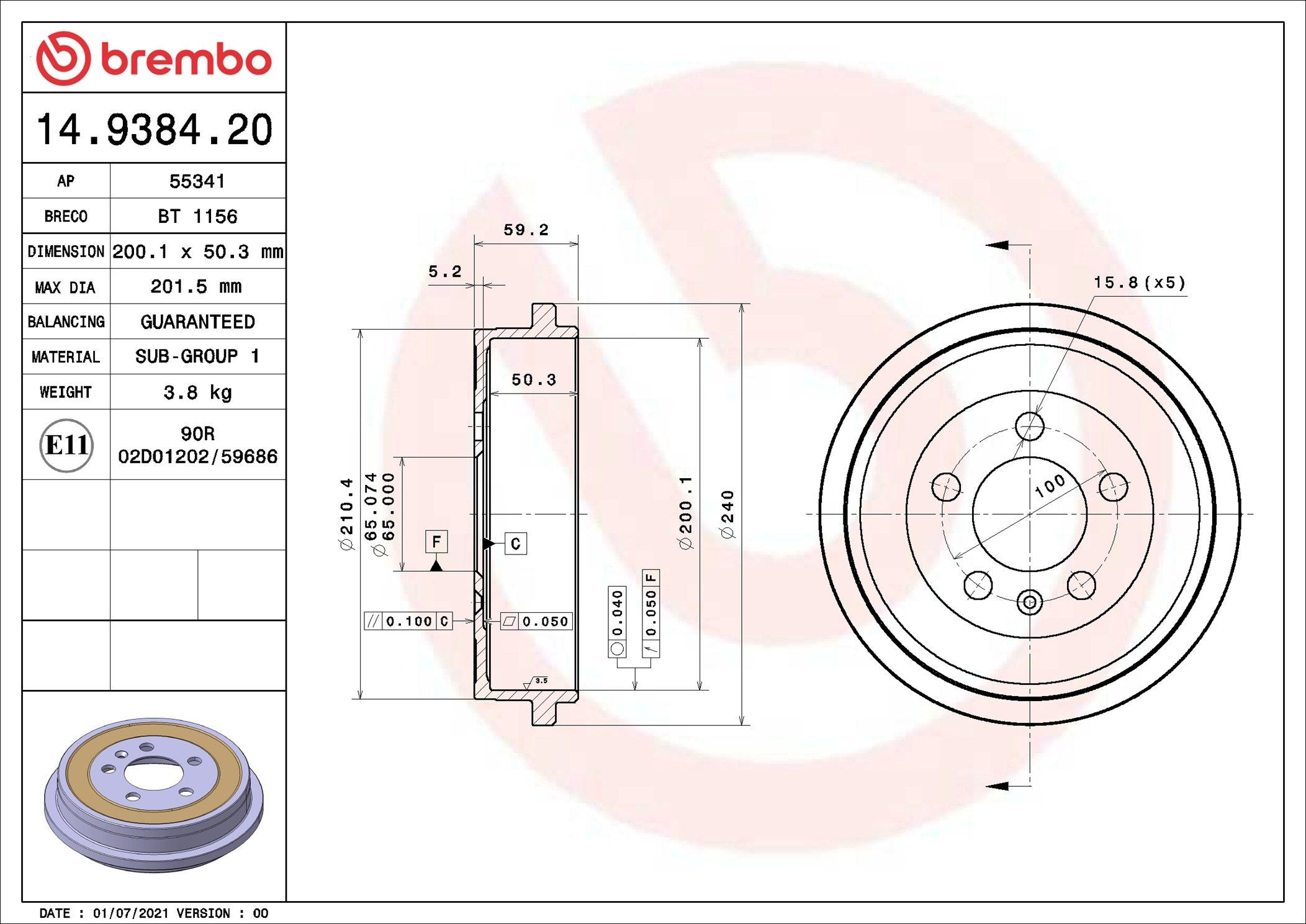Tambor de freno trasero Brembo 14938420 precio, desde 34,67 EUR