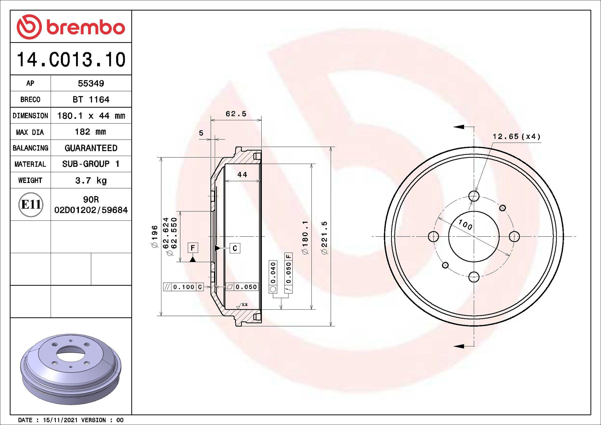 Tambor de freno trasero Brembo 14C01310 precio, desde 40,84 EUR