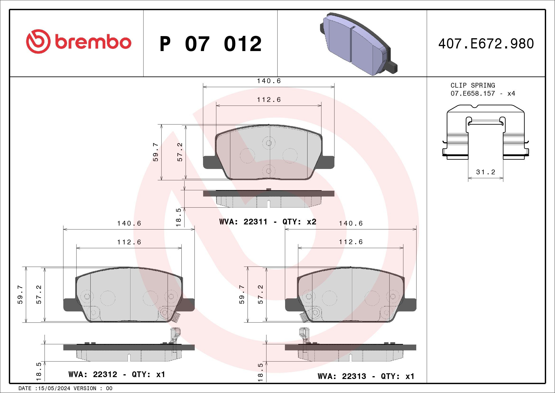 Comprar P07012 Brembo Pastillas delanteras de freno