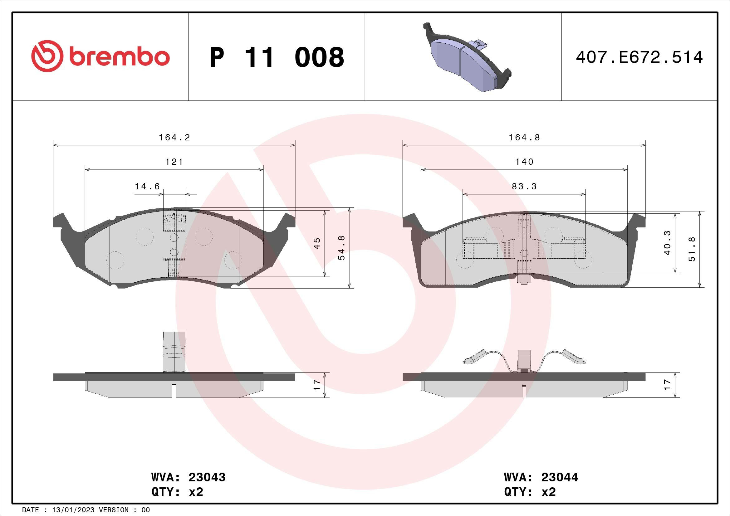 Comprar P11008 Brembo Pastillas delanteras de freno