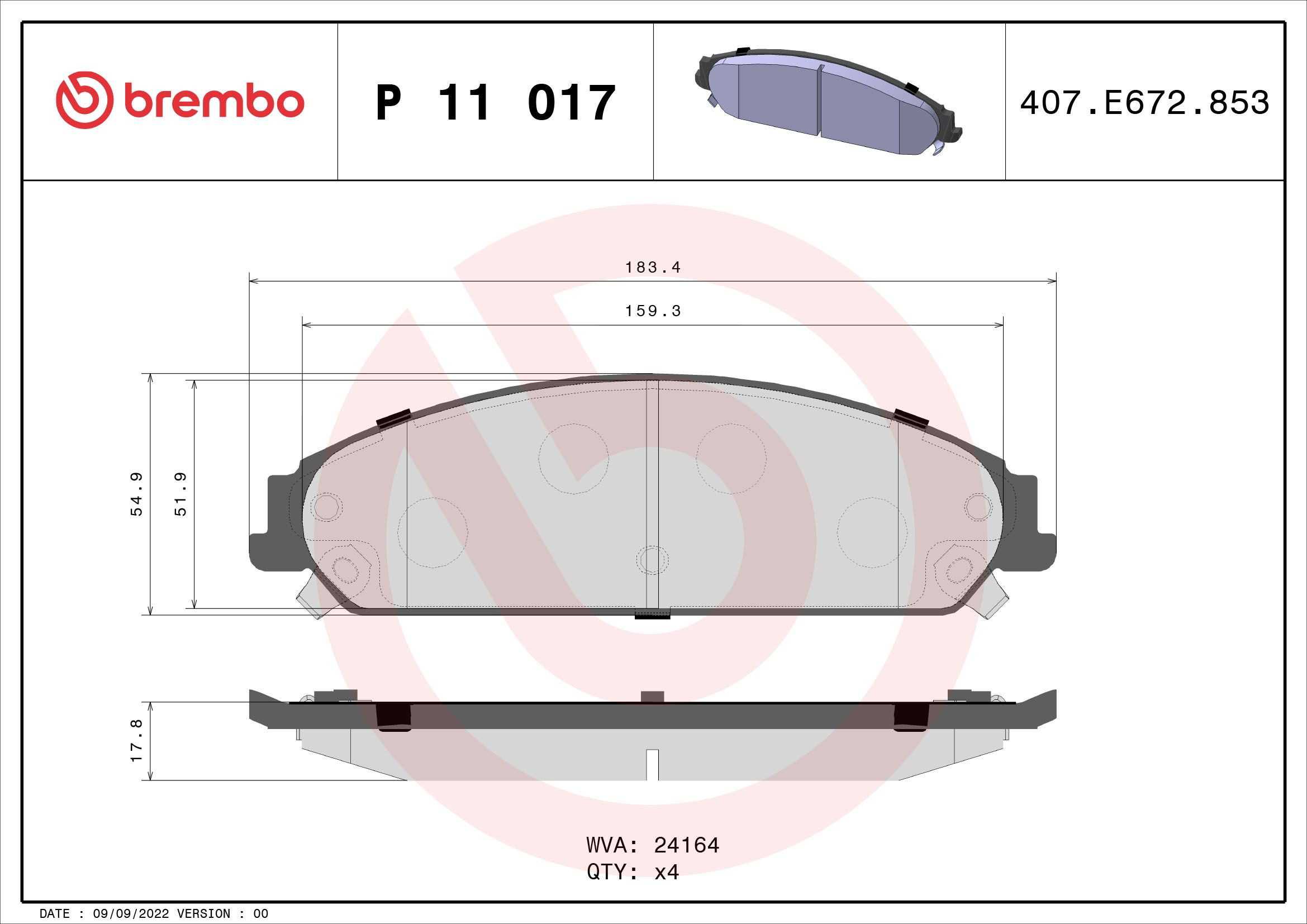 Pastillas de freno delanteras Brembo P11017