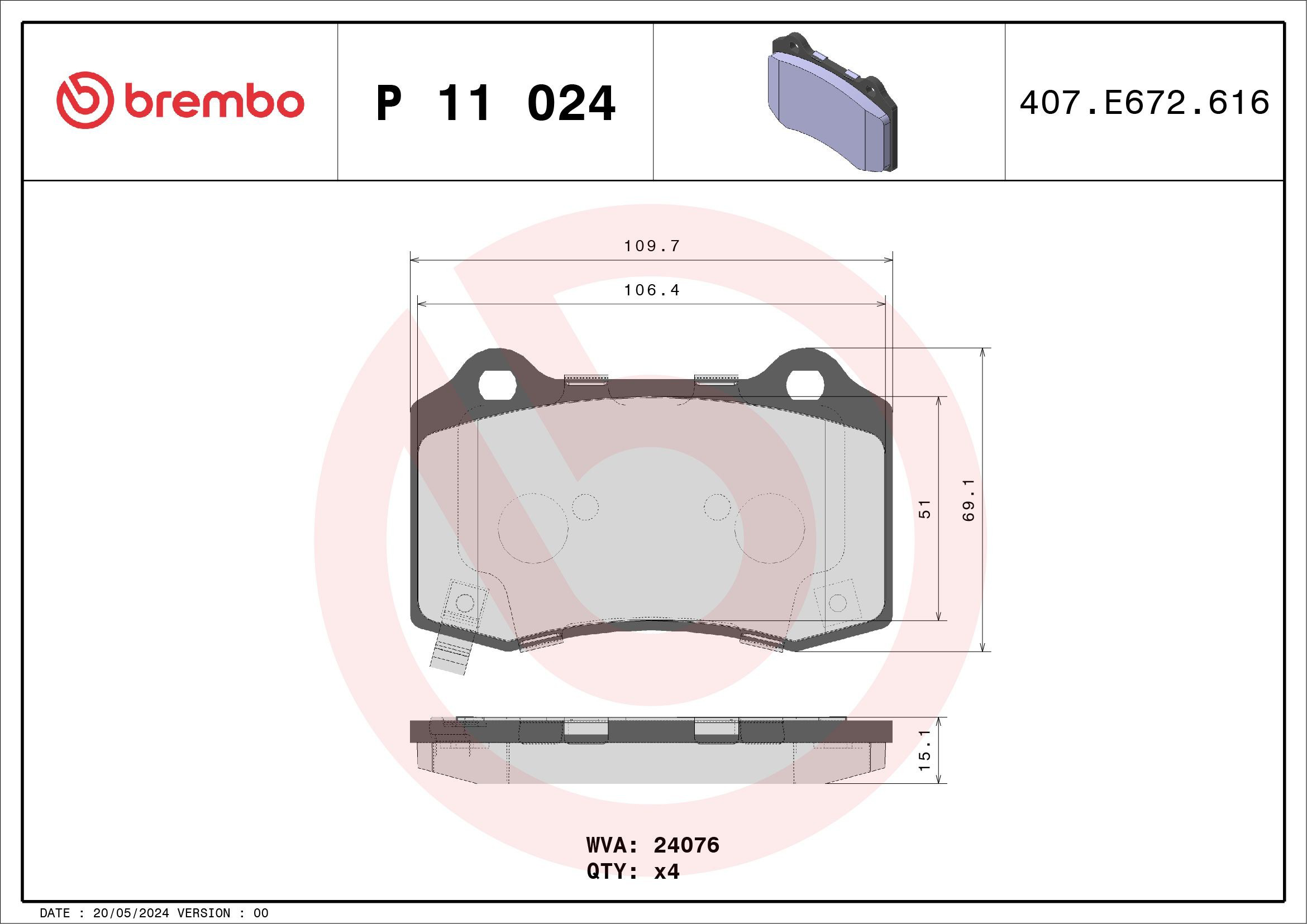 P11024 Brembo Pastillas freno traseras