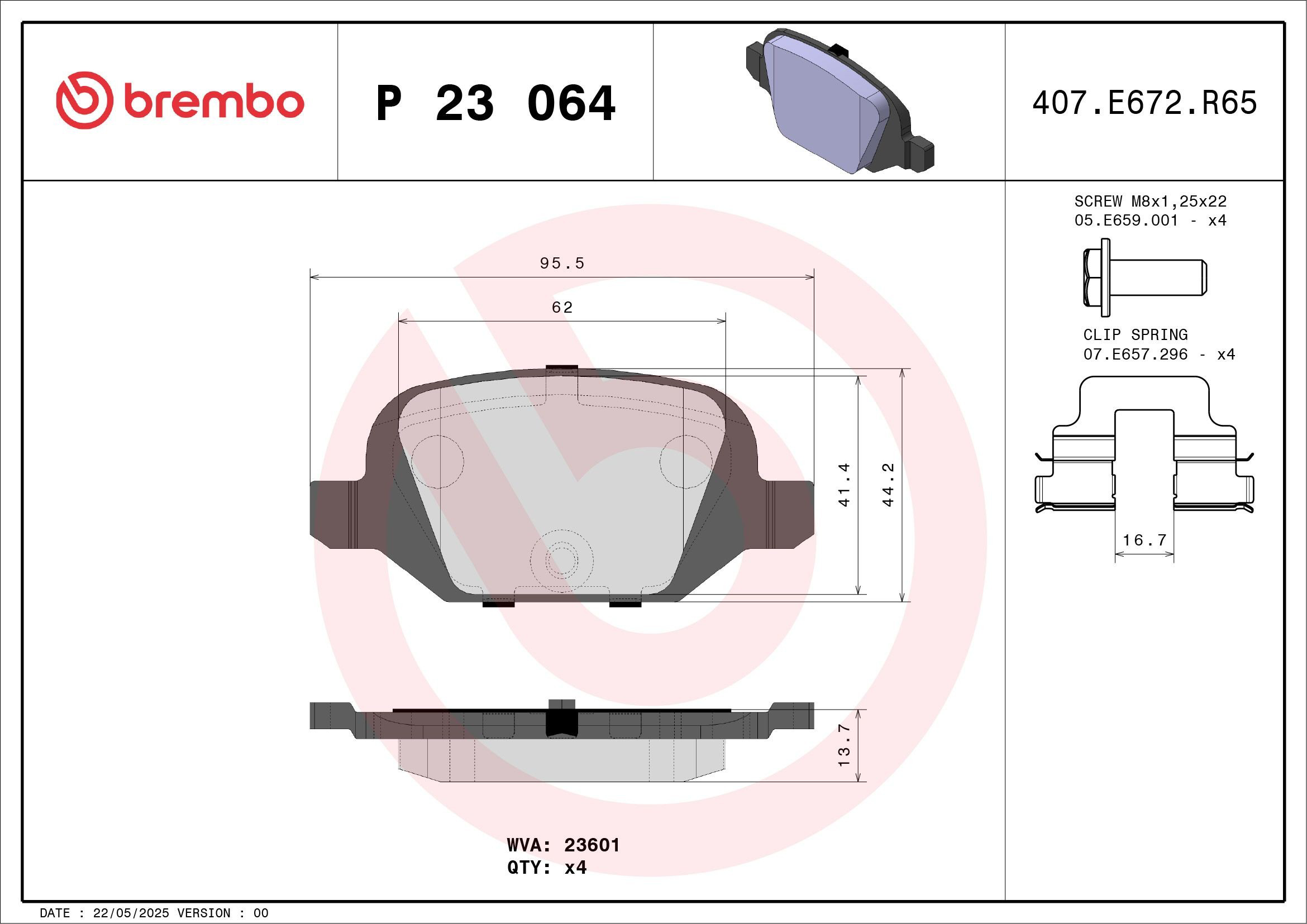 Comprar P23064 Brembo Pastillas de freno traseras