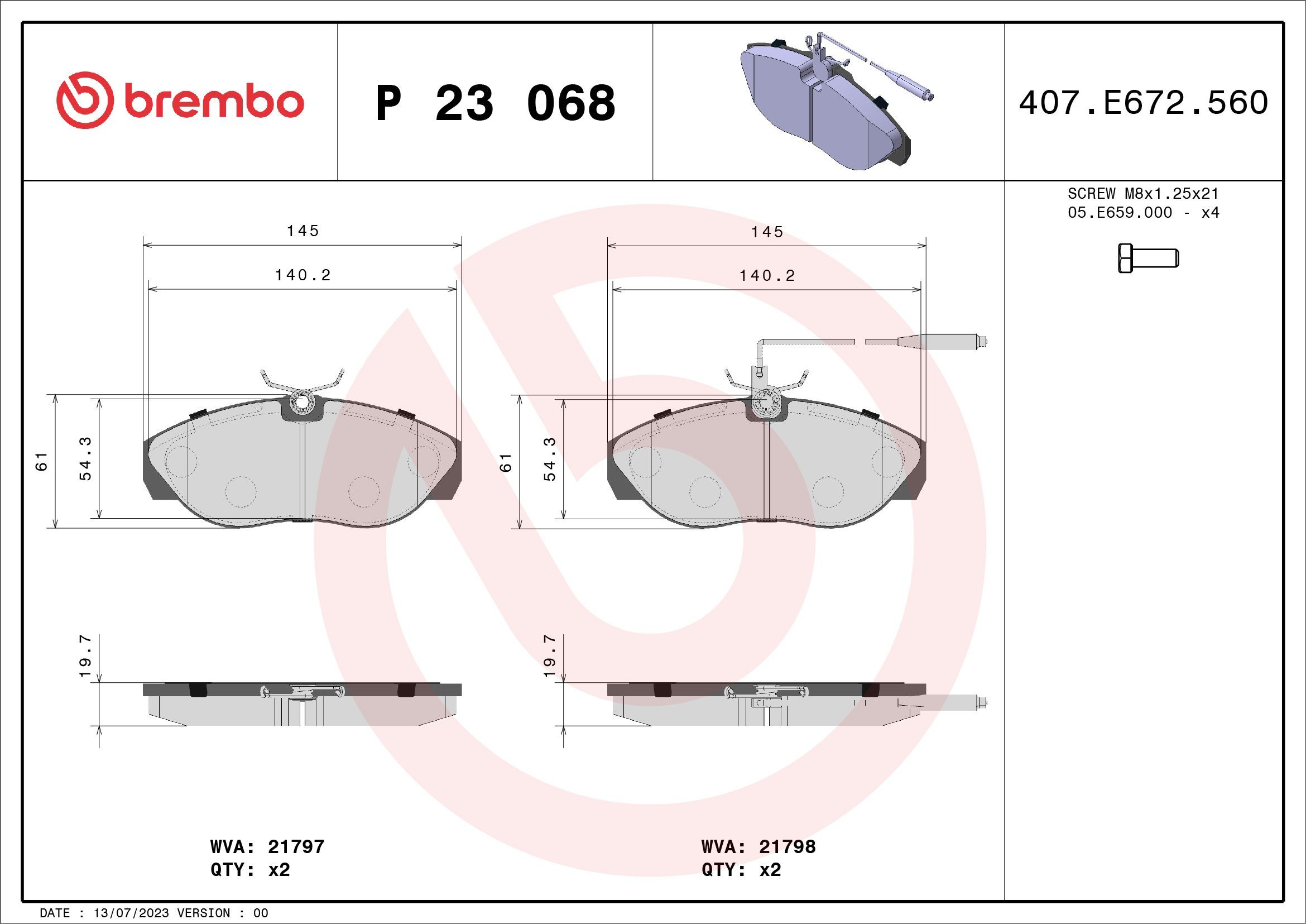 Pastillas de freno P23068 Brembo