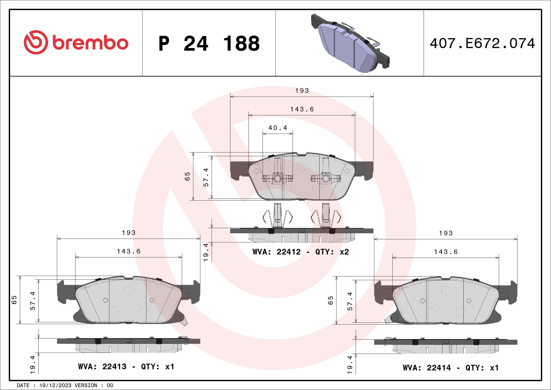 Comprar P24188 Brembo Pastillas delanteras de freno