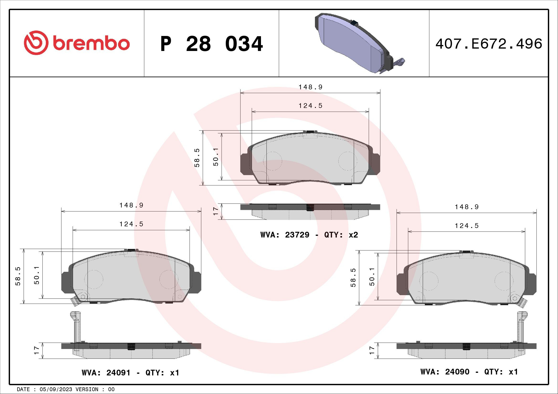 Pastillas de freno P28034 Brembo