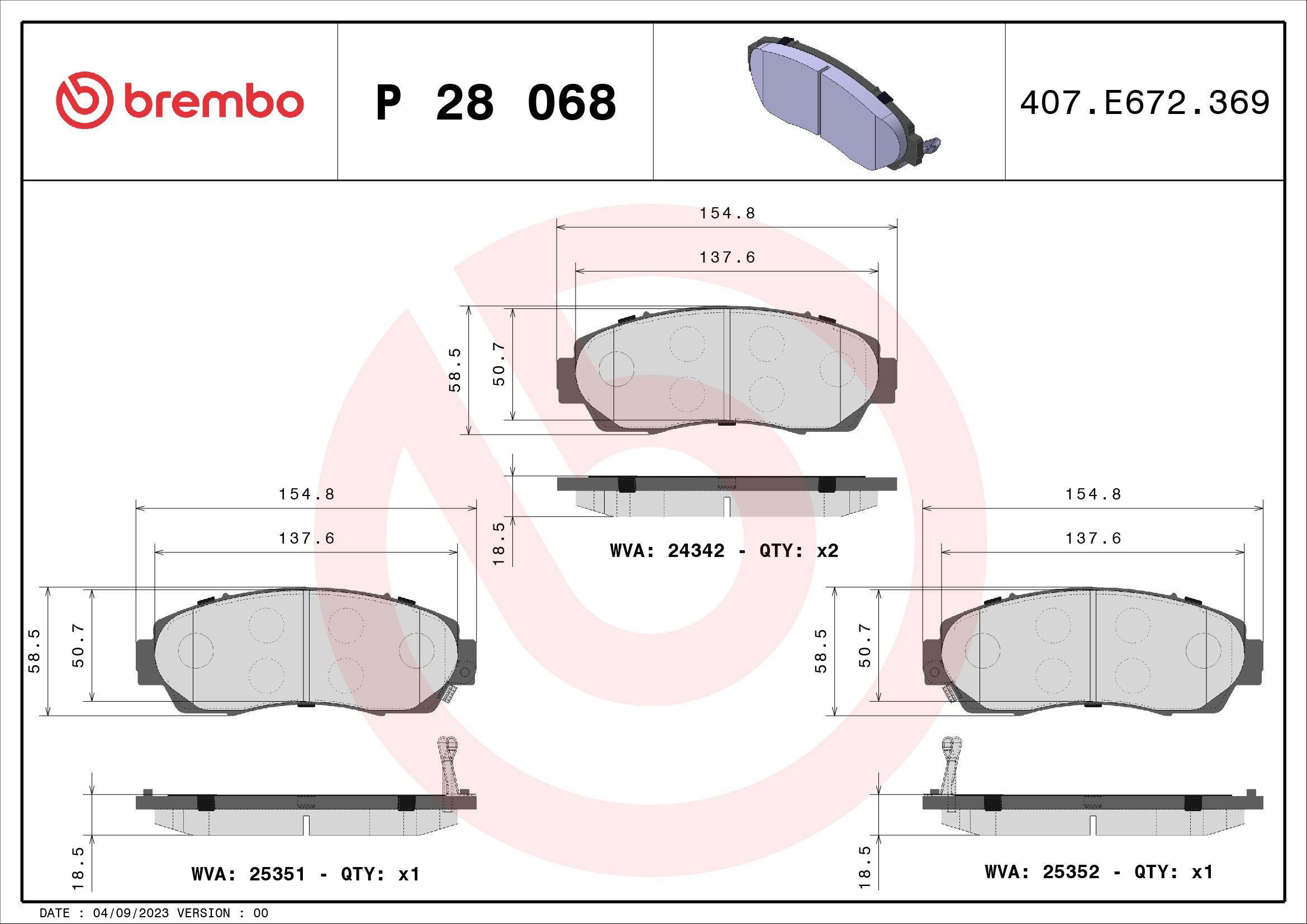 Pastillas de freno delanteras Brembo P28068