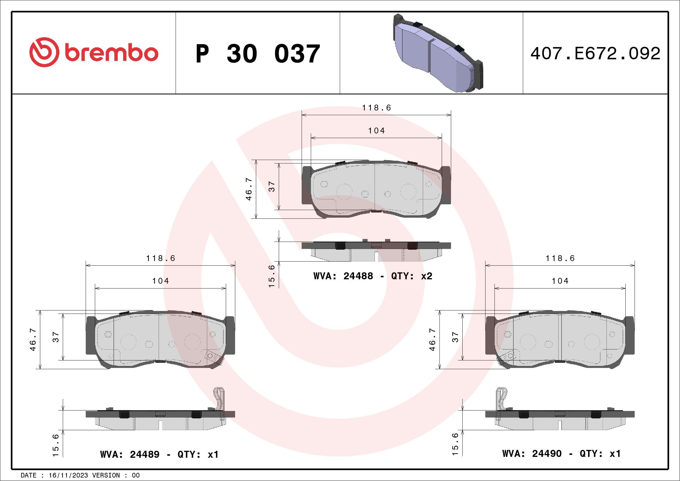 Pastillas traseras de freno Brembo P30037 precio, desde 30,08 EUR