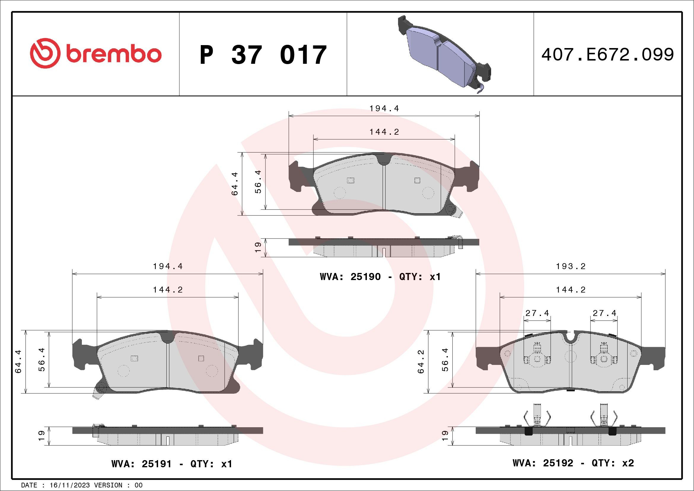 Pastillas freno delanteras Brembo P37017 precio, desde 51,00 EUR