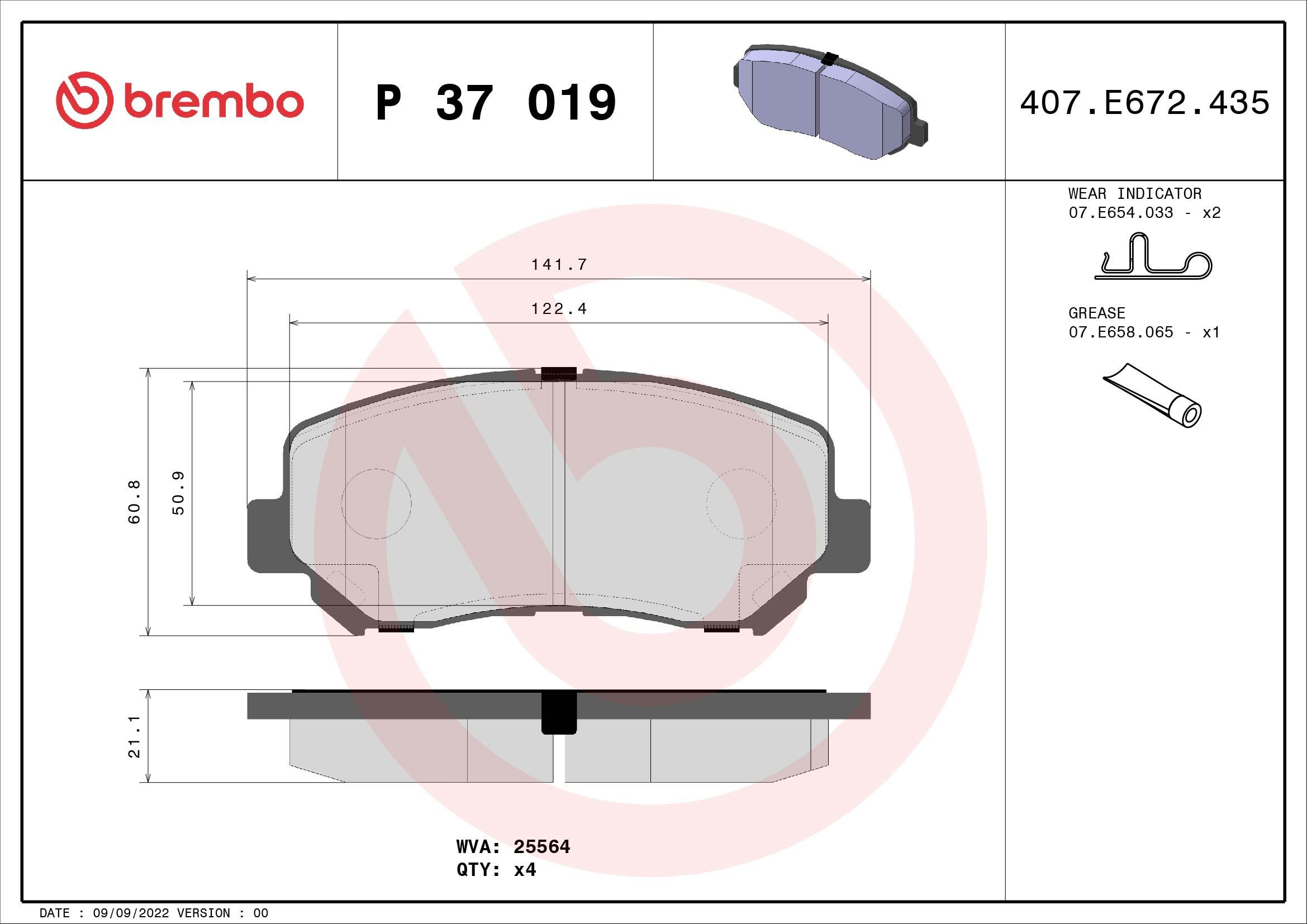 Comprar P37019 Brembo Pastillas delanteras de freno