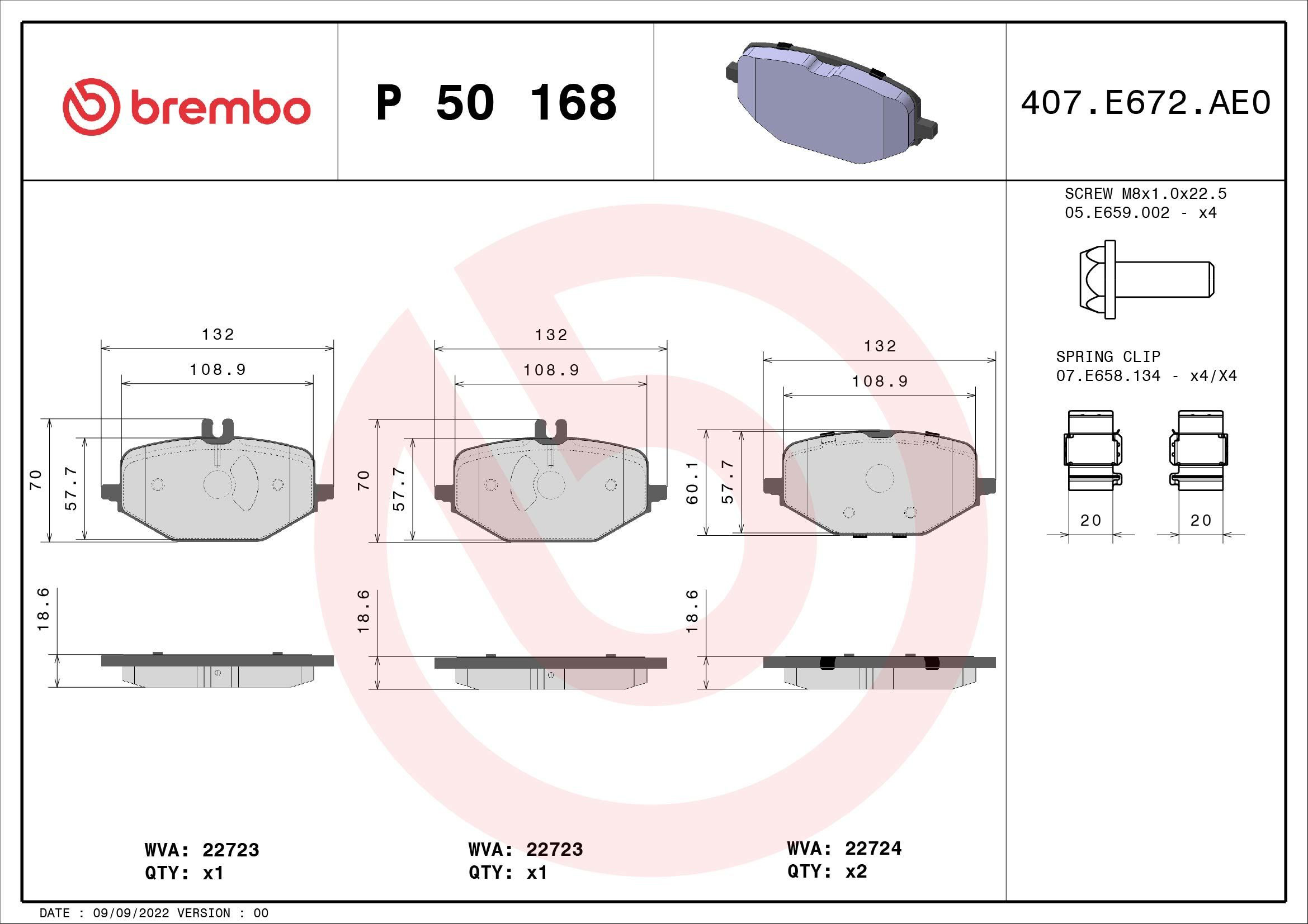 Pastillas de freno traseras P50168 Brembo