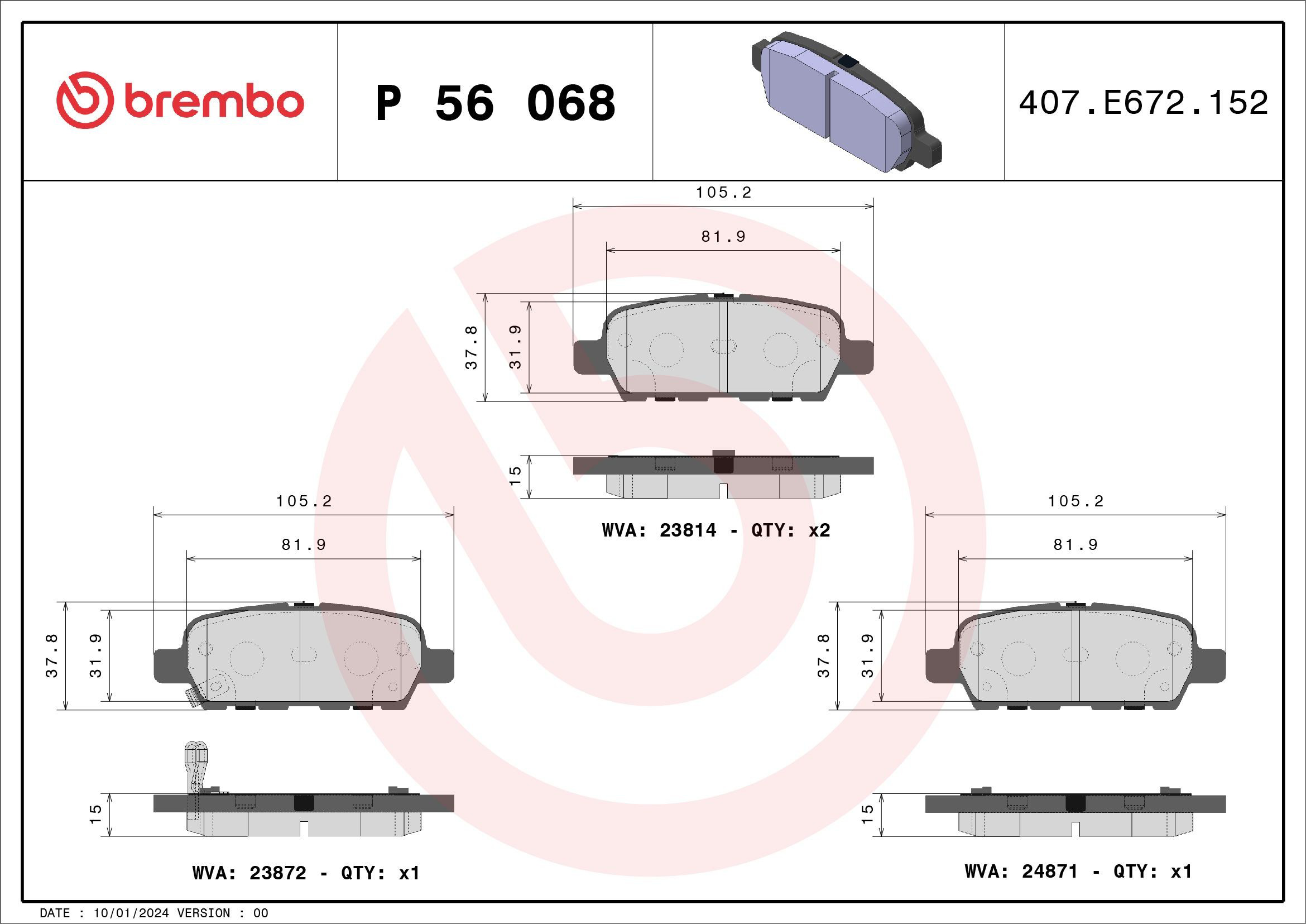 Pastillas traseras de freno Brembo P56068 precio, desde 21,11 EUR