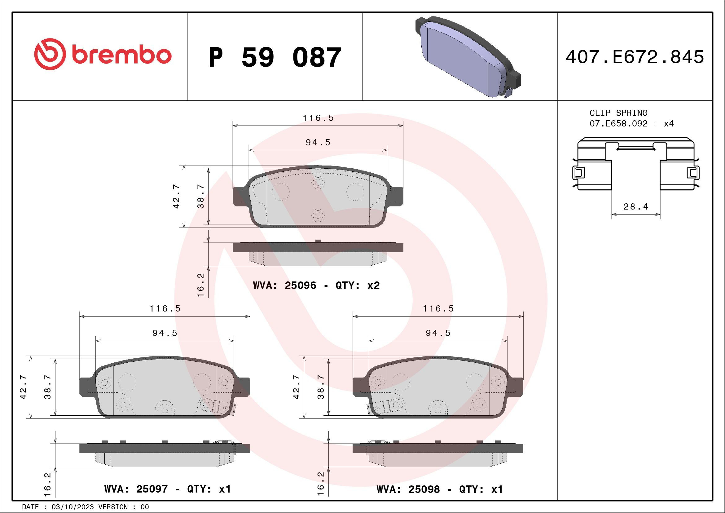 P59087 Brembo Pastillas freno traseras