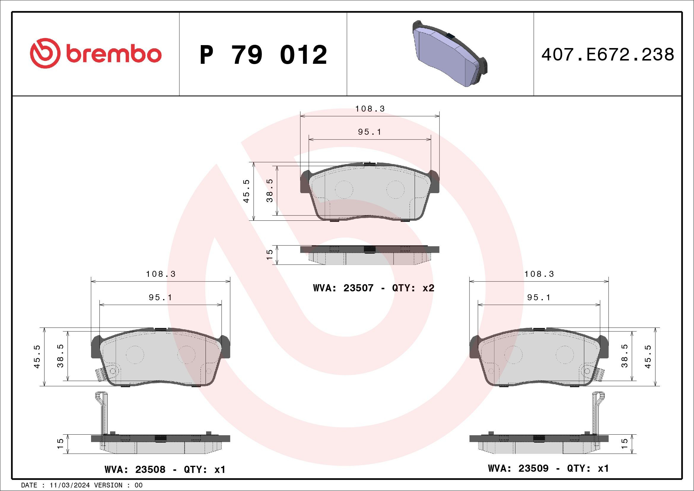 Comprar P79012 Brembo Pastillas delanteras de freno
