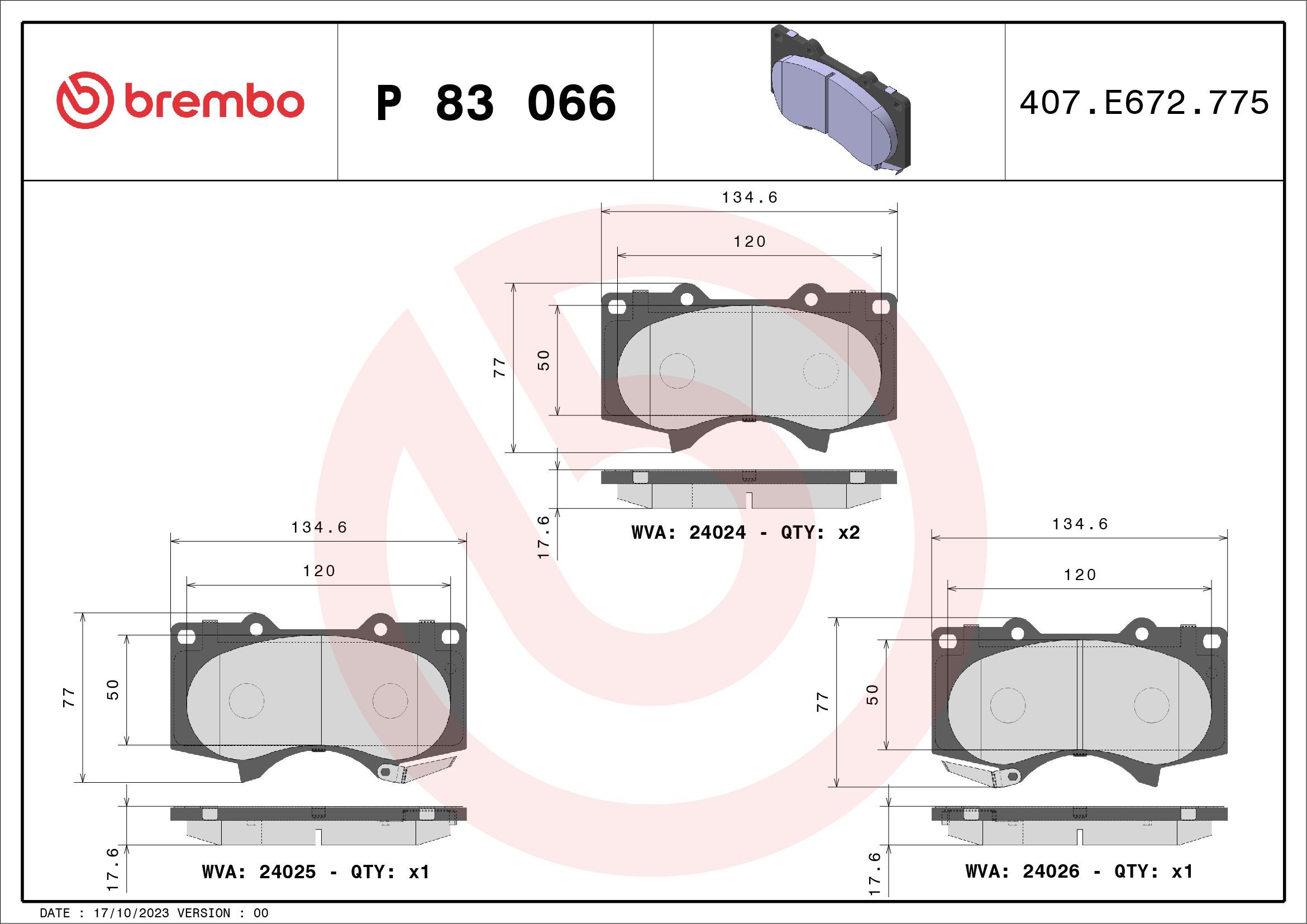 Comprar P83066 Brembo Pastillas delanteras de freno