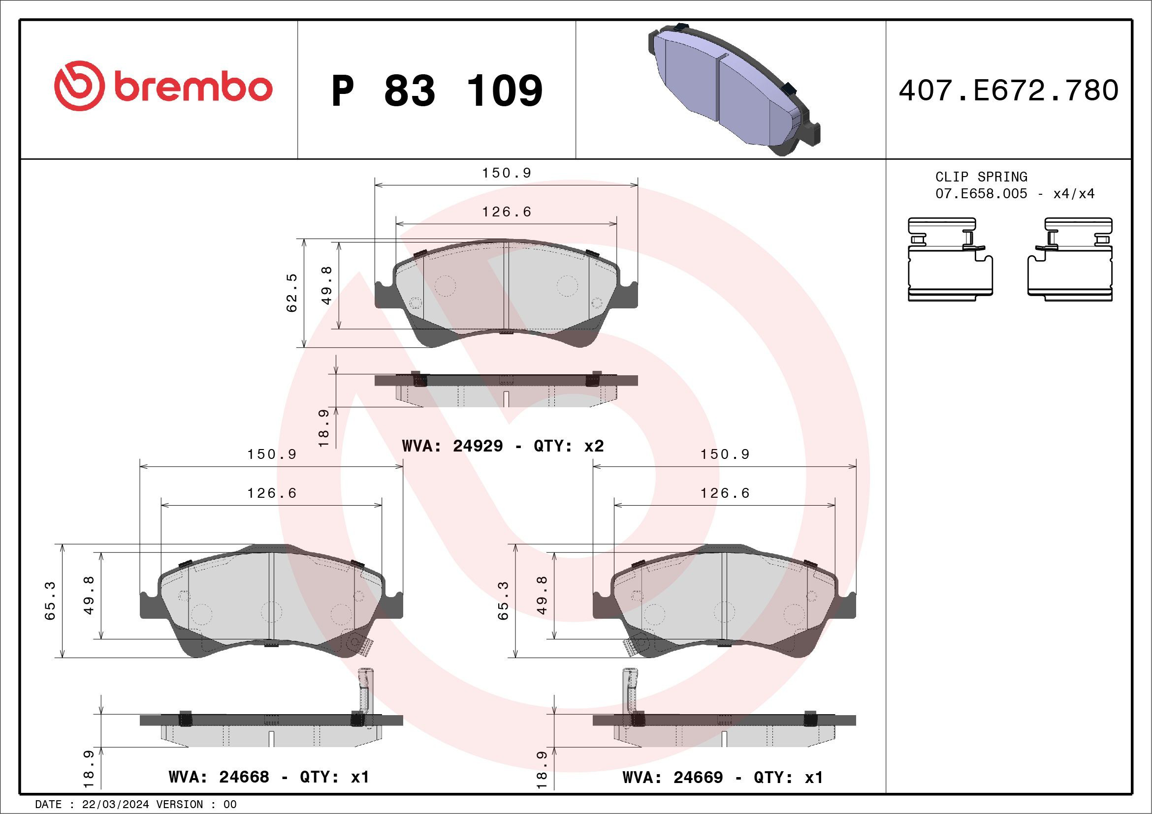 Pastillas de freno P83109X Brembo