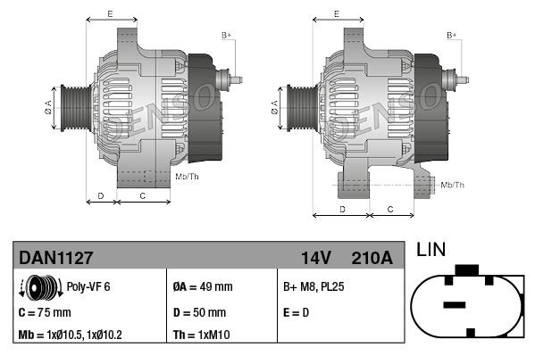 DAN1127 Denso Alternador de coche