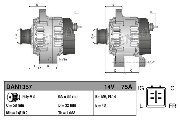 Alternador DAN1357 Denso