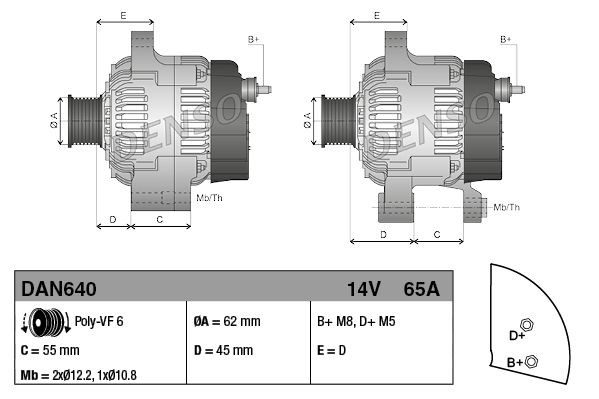DAN640 Denso Alternador de coche
