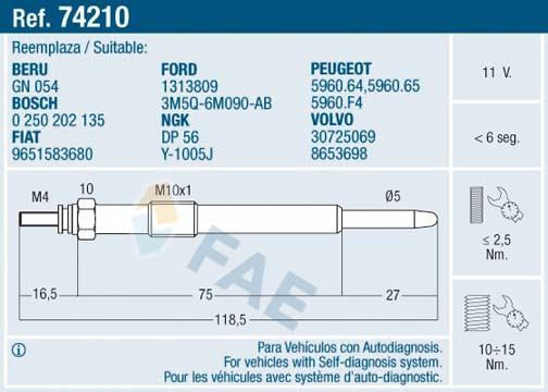 74210 FAE Bujías de calentamiento