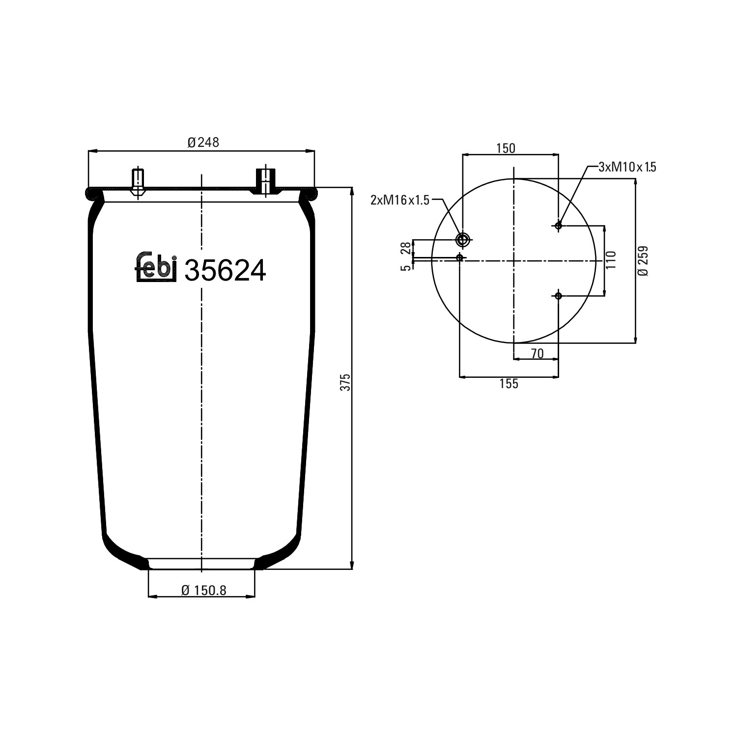 KG836NS Kraftiger Bolsa de aire del eje trasero