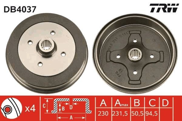 Tambor de freno trasero TRW DB4037 precio, desde 91,04 EUR