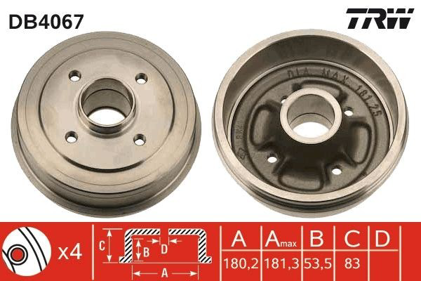 Tambor de freno trasero TRW DB4067 precio, desde 39,65 EUR