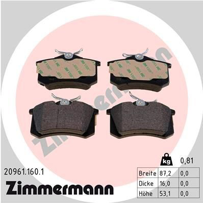 Pastillas traseras de freno Zimmermann 209611601 precio, desde 26,89 EUR
