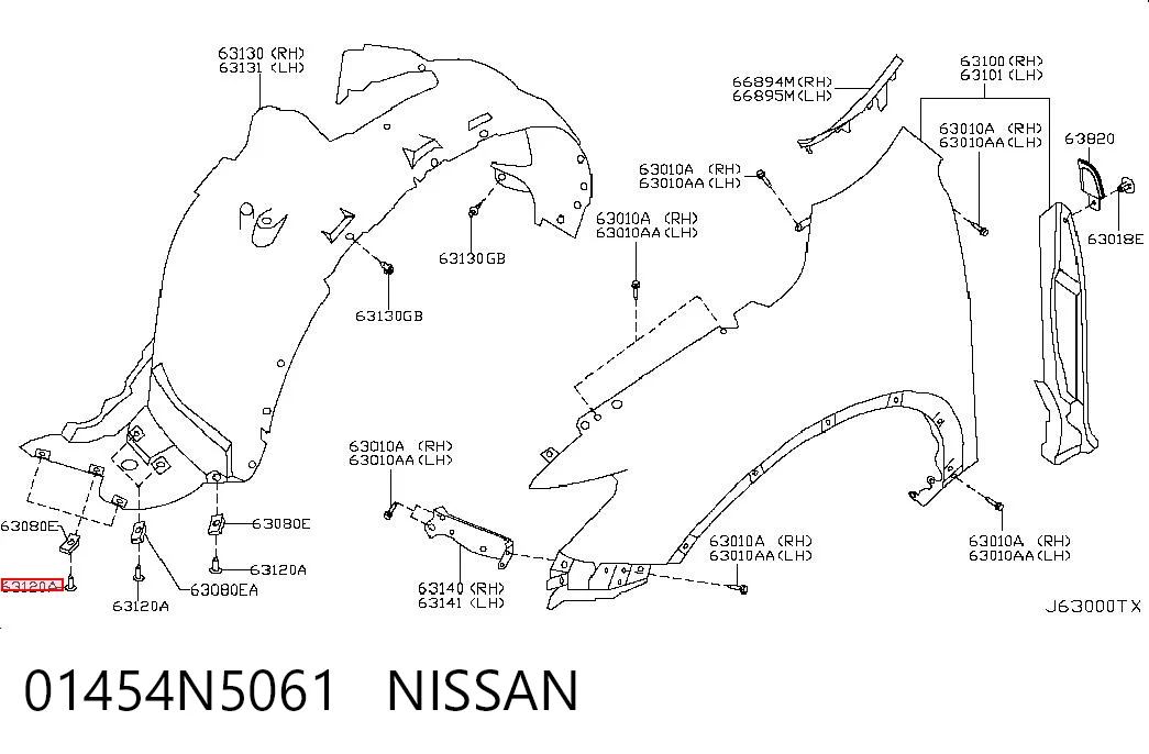 01454N5061 Nissan/Infiniti Tornillo (tuerca) de sujeción