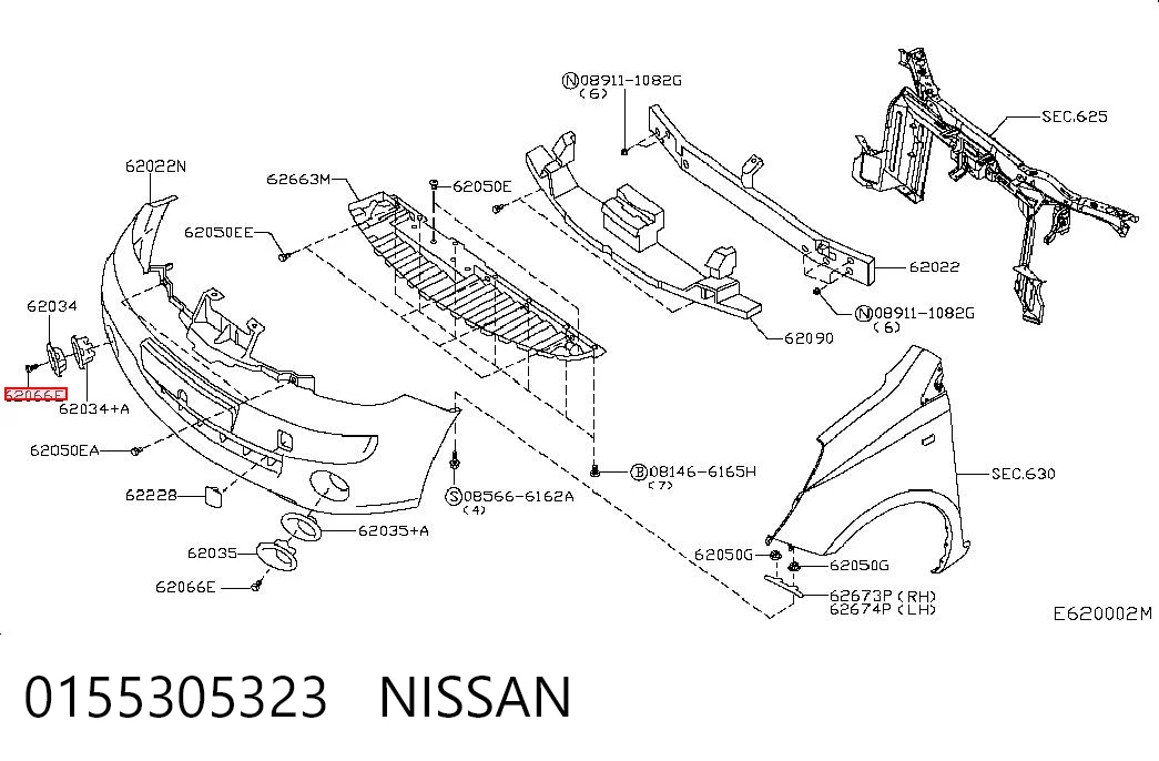 0155305323 Nissan/Infiniti Clip de protección del bajo