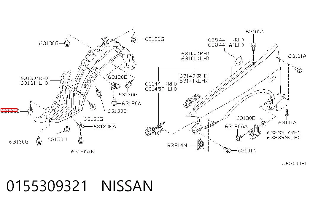 0155309321 Nissan/Infiniti Clip de fijación del guardabarros delantero