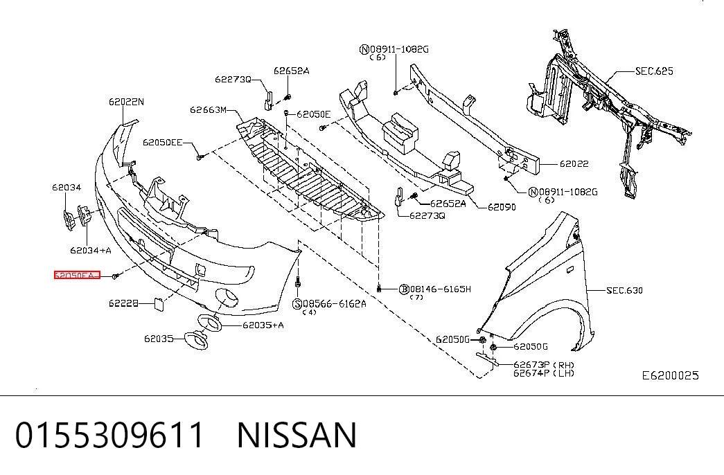 0155309611 Nissan/Infiniti Clip de fijación de moldura de parabrisas