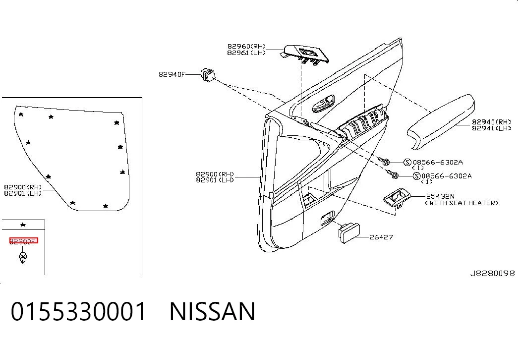 0155330001 Nissan/Infiniti Clip de fijación del guardabarros delantero