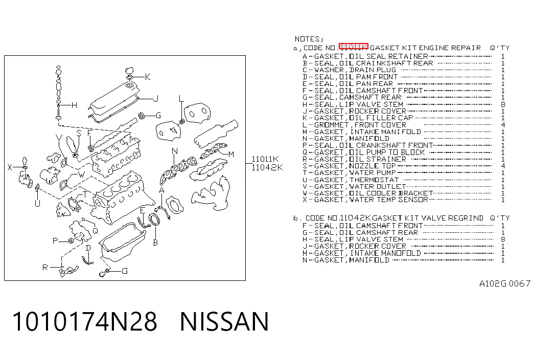 Juego de juntas para motor para Nissan Sunny N14