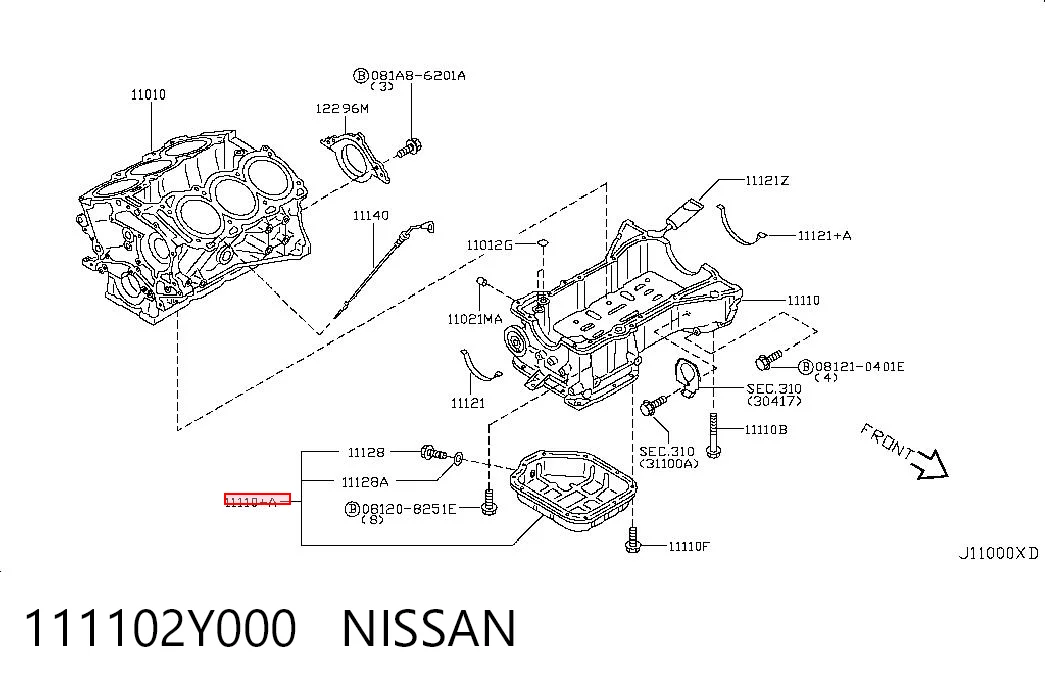 111102Y000 Nissan/Infiniti Cárter de aceite inferior
