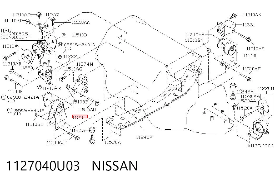1127040U03 Nissan/Infiniti Soportes de motor delantero