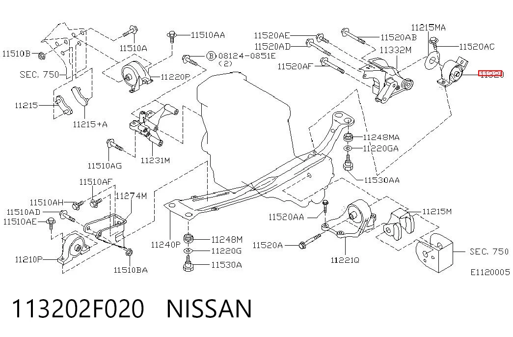  Soporte de motor trasero Nissan Primera 