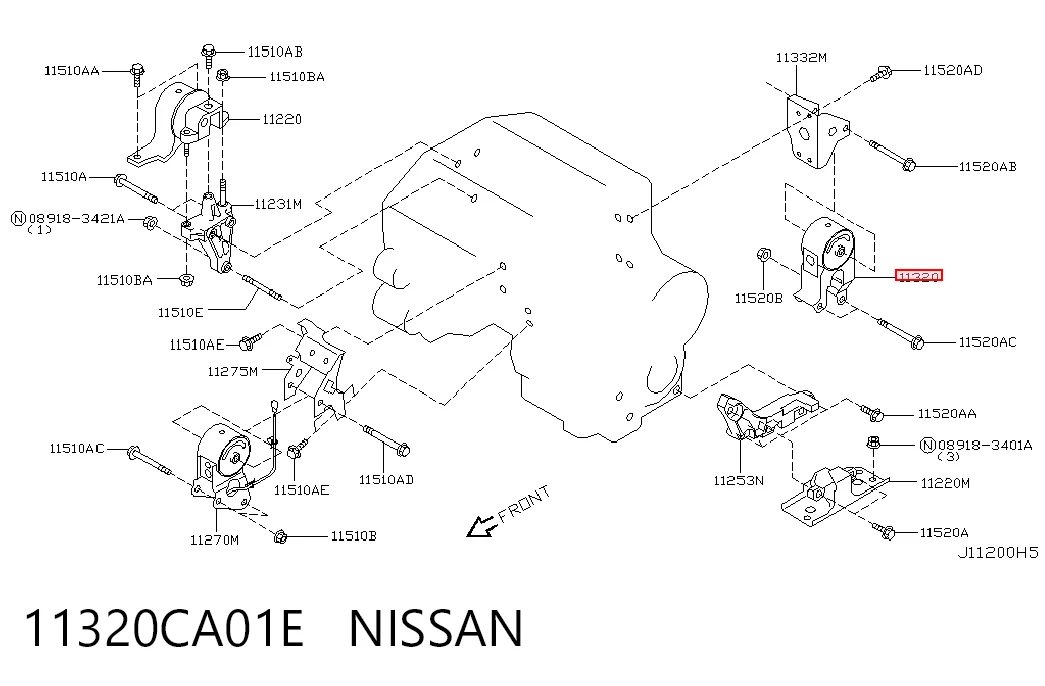  Soporte de motor trasero Nissan Murano 