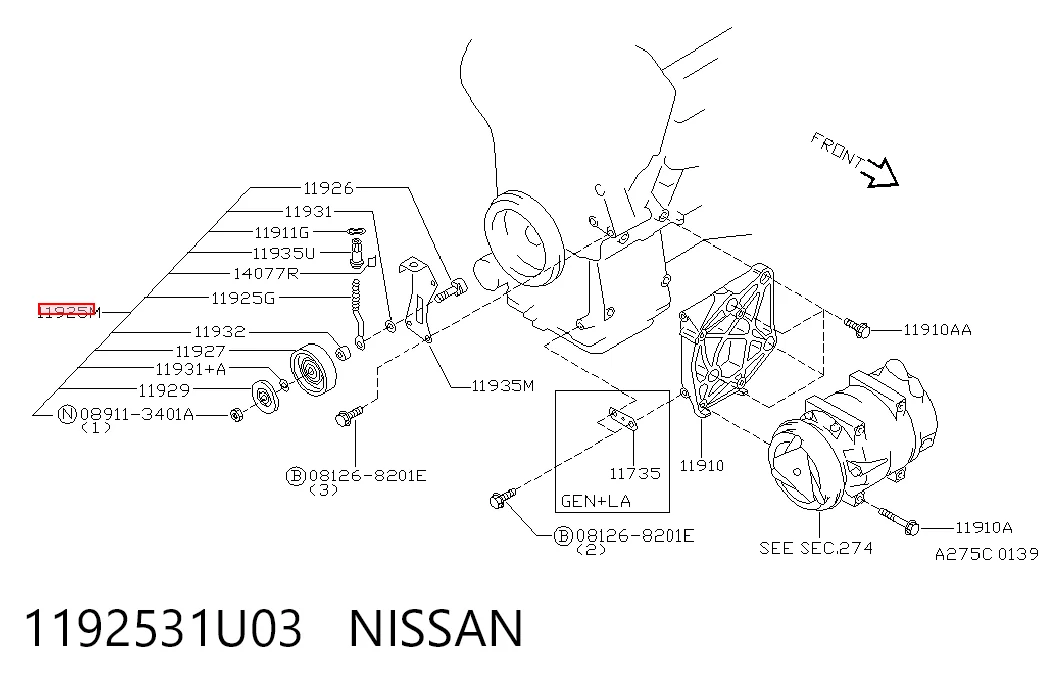 Polea tensora para Nissan Altima L31 