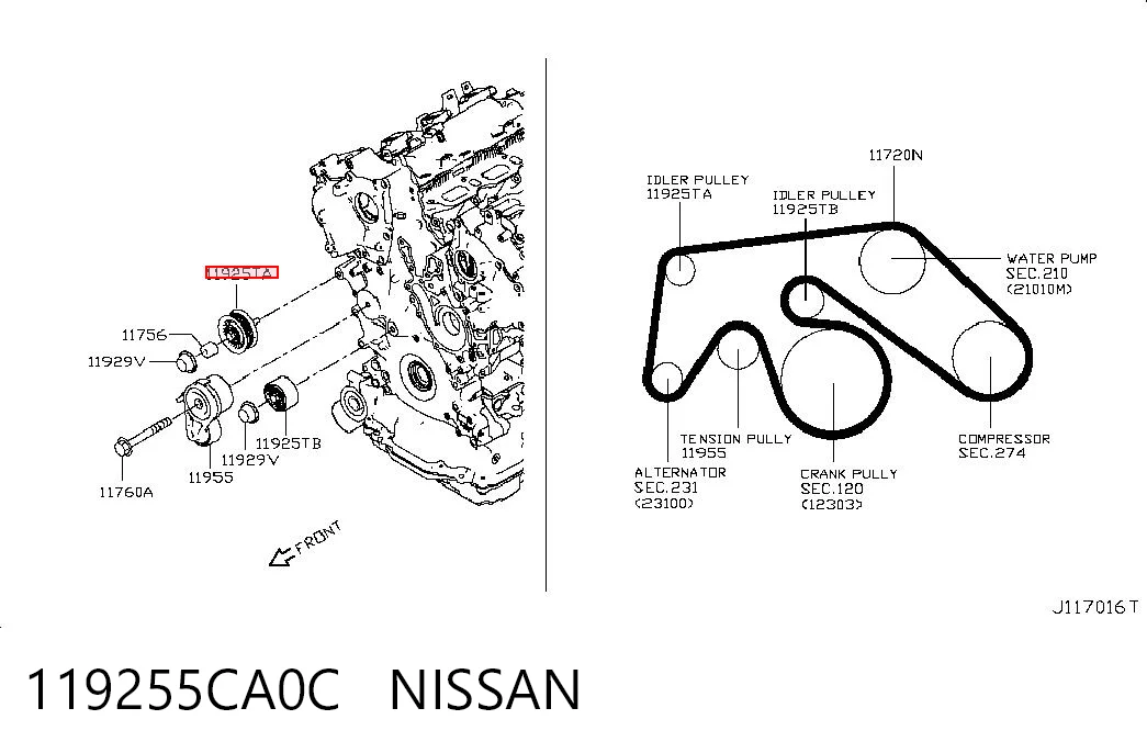 119255CA0C Nissan/Infiniti Polea guía correa poli V