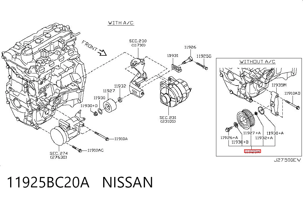 Polea guía correa poli V para Nissan Tiida  SC11X