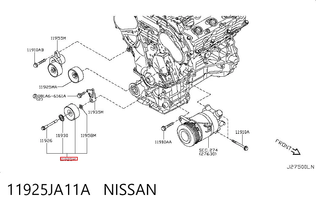 11925JA11A Nissan/Infiniti Polea guía correa poli V