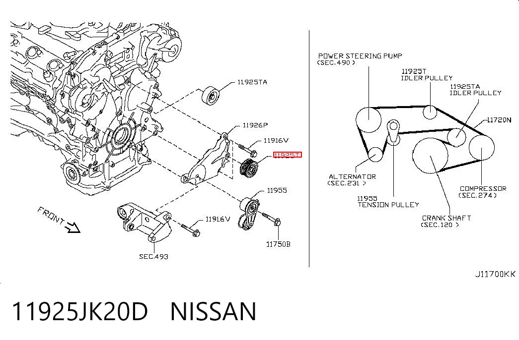 11925JK20D Nissan/Infiniti Polea guía correa poli V