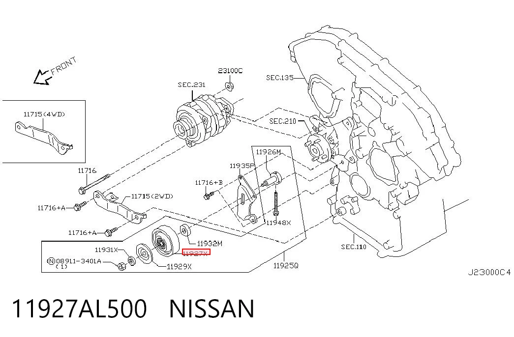 11927AL500 Nissan/Infiniti Polea guía correa poli V