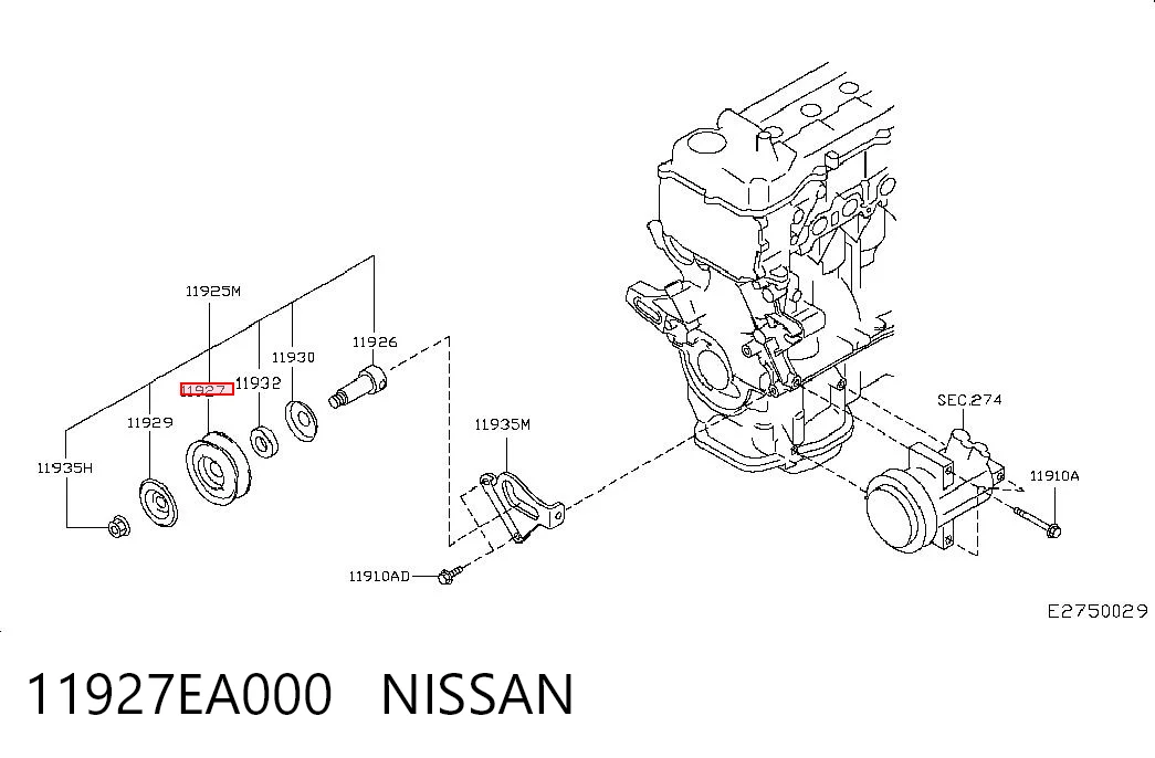 Polea inversión / guía, correa poli V para Nissan Tiida C11X