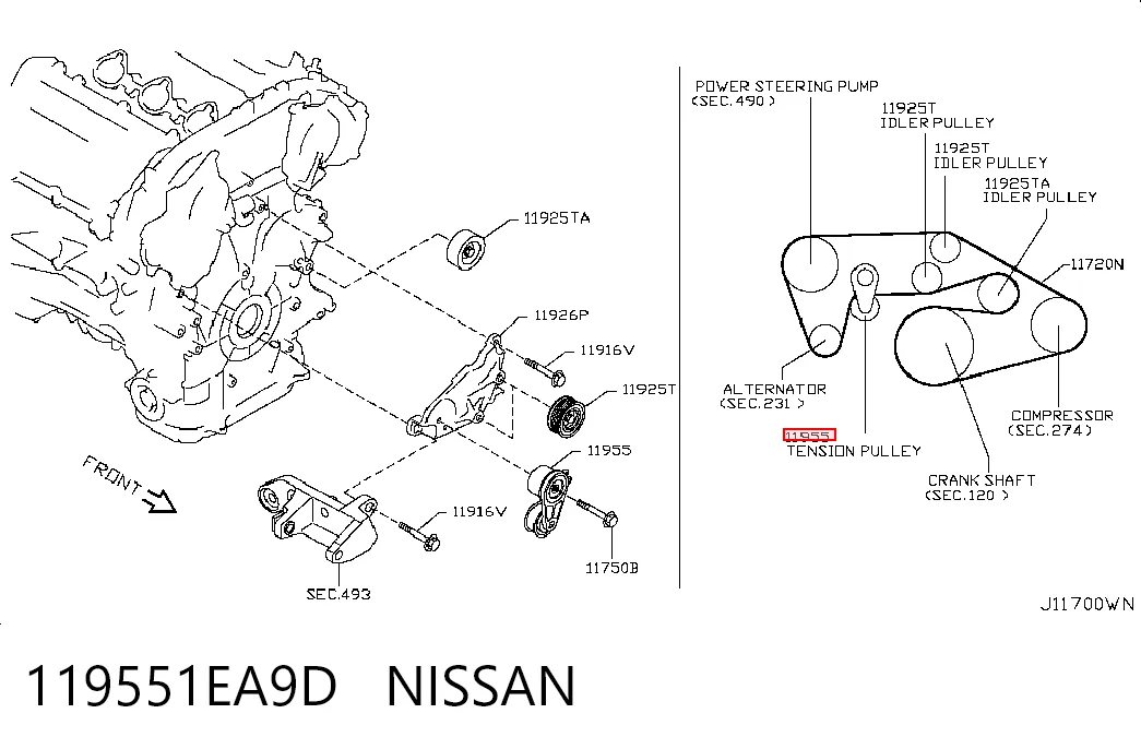 119551EA9D Nissan/Infiniti Tensor de correa de alternador