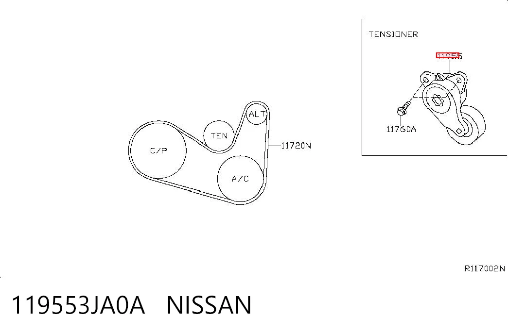 119553JA0A Nissan/Infiniti Tensor de correa de alternador