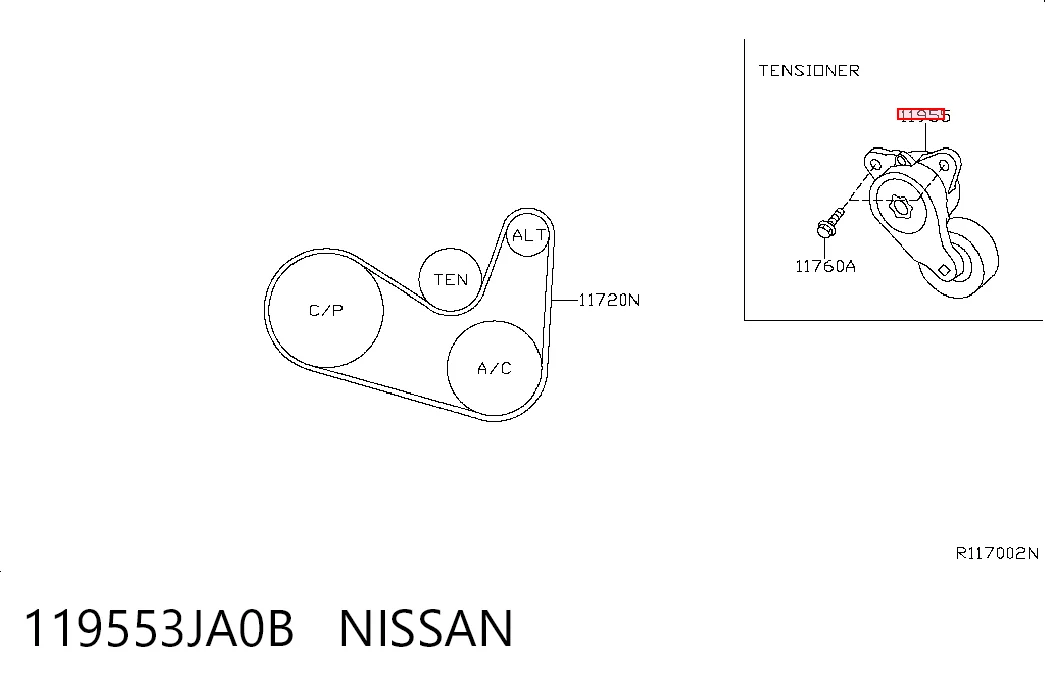 119553JA0B Nissan/Infiniti Tensor de correa de alternador