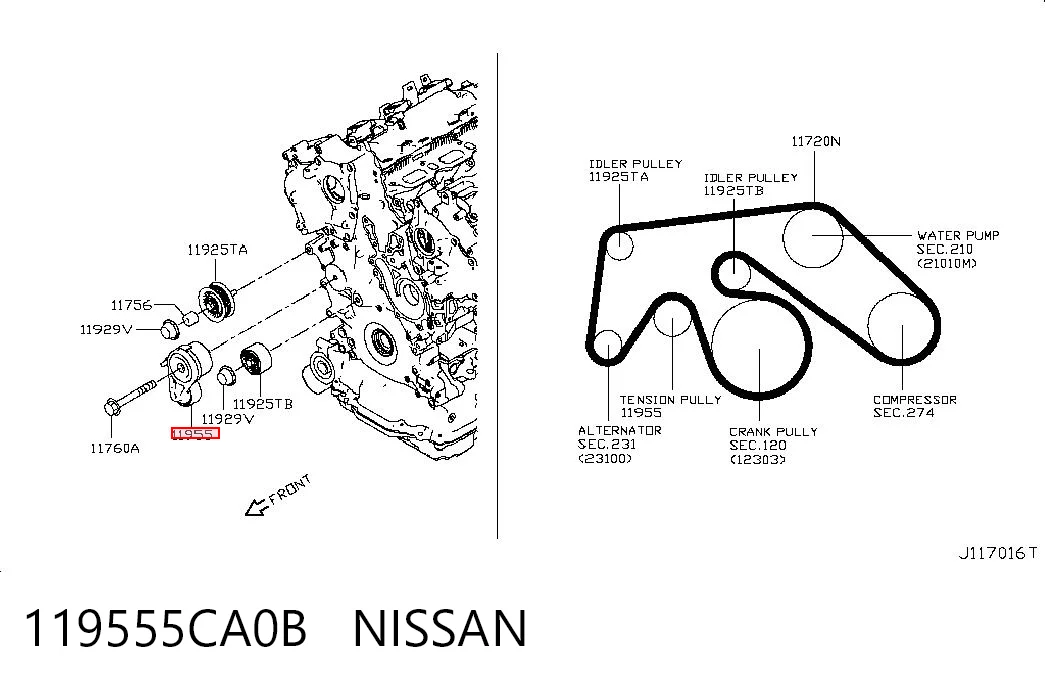 119555CA0B Nissan/Infiniti Tensor de correa de alternador